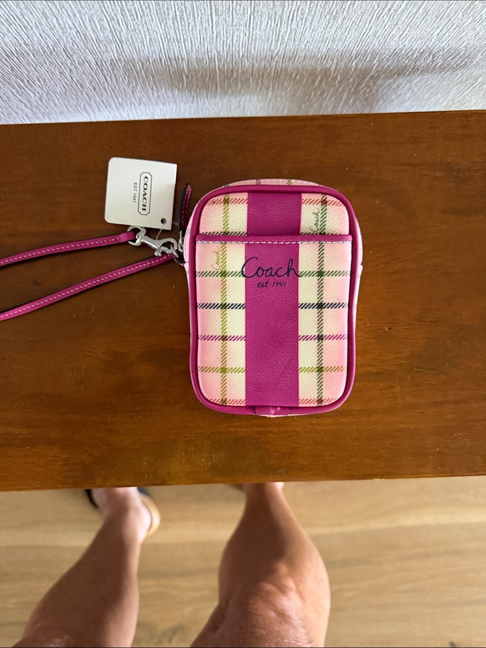 Vintage Coach Pink Plaid Wristlet, case NWT